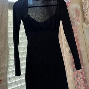 Black Ribbed Long Sleeve Bodycon Dress